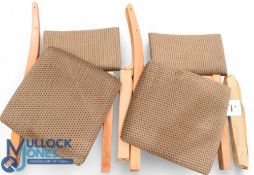 Two Unused Bus Rail Transport Office Waiting Room Seats, with wooden feet and c1980 padded fabric,