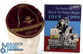 RAF 1919-20 Rugby Honours Cap and Book (2): Historic, from the first season of RAF rugby, red with