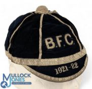 Bath FC 1921-22 Rugby Honours Cap: 6 panelled, navy with silver braid, lettering, tassel and date,