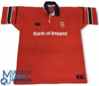 Munster Rugby Jersey: Early 2000s Bank of Ireland-sponsored red provincial jersey with traditional