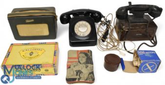 Selection of vintage collectables, to include black telephone, dictograph telephone, Roberts