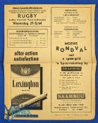 Scarce 1964 N Transvaal v Wales Rugby Programme: Foldout newspaper style issue, VG for age, most