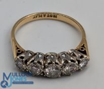 18ct Gold & Platinum Diamond Ring marked 18ct and Plat, platinum mount with 5 diamonds (3g)