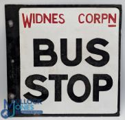 Widnes Corporation double sided Enamel Bus Stop Sign 30.5cm x 30.5cm in good condition (old Museum