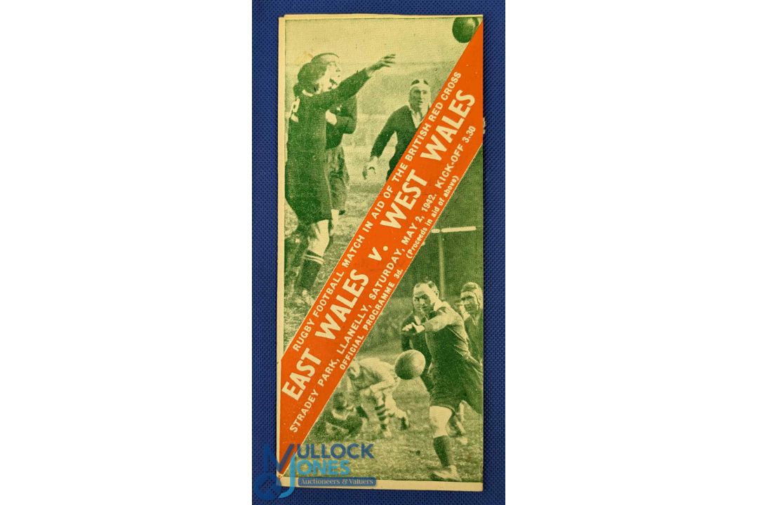 1942 East Wales v West Wales Red Cross Game Rugby Programme: Tall three-way fold issue from