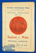 1944 England v Wales Rugby Programme: Played at Gloucester, 04/45, last of the wartime encounters,