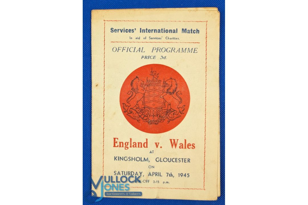 1944 England v Wales Rugby Programme: Played at Gloucester, 04/45, last of the wartime encounters,