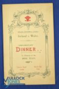 1932 Rugby Dinner Menu, Wales v Ireland, autographed: Large nicely decorated card from Cardiff, 19