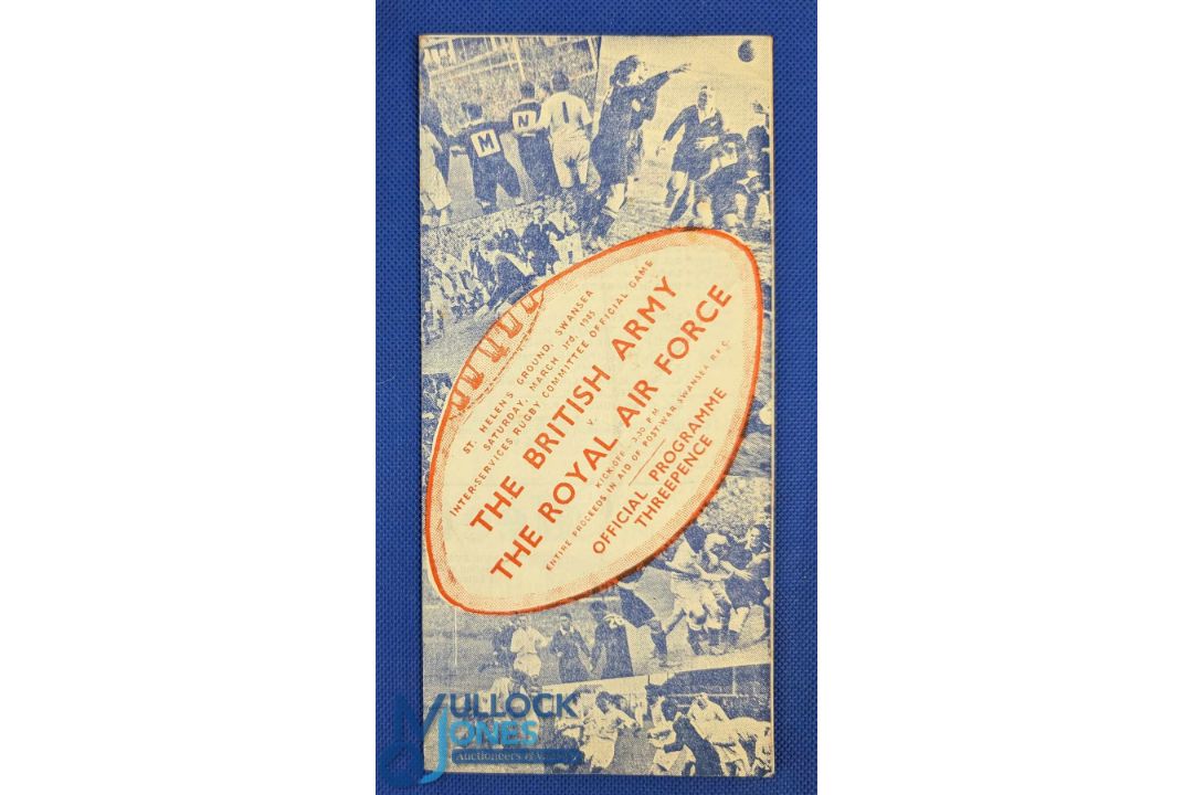 1945 The Army v the RAF Rugby Programme: At Swansea, 3/45, towards war's end, again with a fine