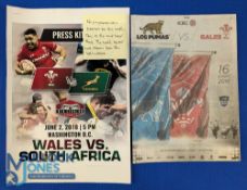2018 Wales v S Africa (in the USA) and in Argentina Rugby Programmes (2): An unusual pair: no hard
