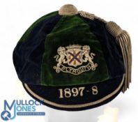 Plymouth Albion 1897-8 Rugby Honours Cap: Wonderful early survivor, bottle-green and black
