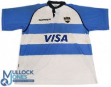 Argentina Rugby Jersey: Visa-sponsored, classic light blue and white hoops, looks match worn, No.2