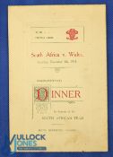 1931 Rugby Dinner Menu, Wales v S Africa, autographed: Ronnie Boon's 4pp cream decorative Swansea