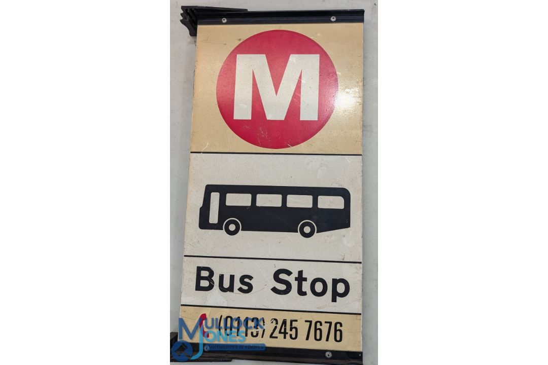 Vintage Leeds Transport Bus Stop Sign, a metal painted sign with metal mounts for post mounting