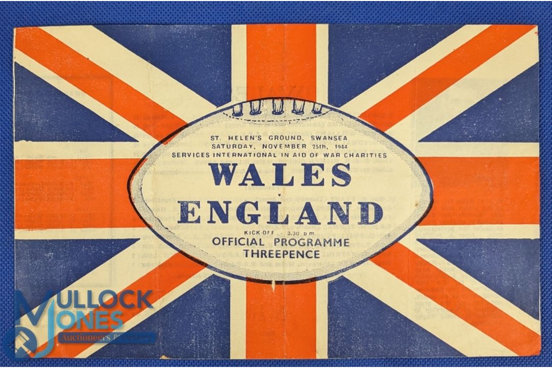 1944 Wales v England Rugby Programme: 11/44 at Swansea, again with that attractive & striking