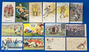 Rugby Vintage Coloured Postcards etc (24): Over 125 years or so, cartoon, caricature, artistic,