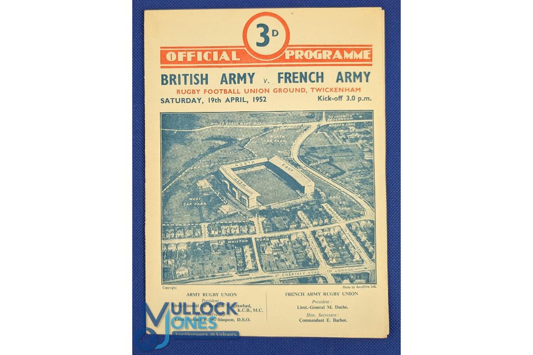 1952 British Army v French Army Rugby Programme: Usual Twickenham example, excellent condition