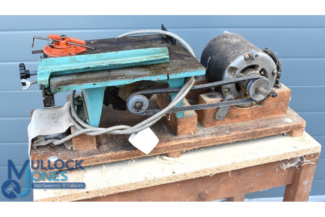 A Vintage Myblo Table Saw - the saw is mounted on a wooden stand with motor. Collection Only - Image 2 of 3