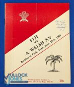 1969 Scarce Fiji v Wales Rugby Programme: Harder to find, large bold colour cover, good content from