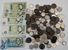 Old British Coins Banknote Collection, to include brass Victorian - Elizabeth II coins a few