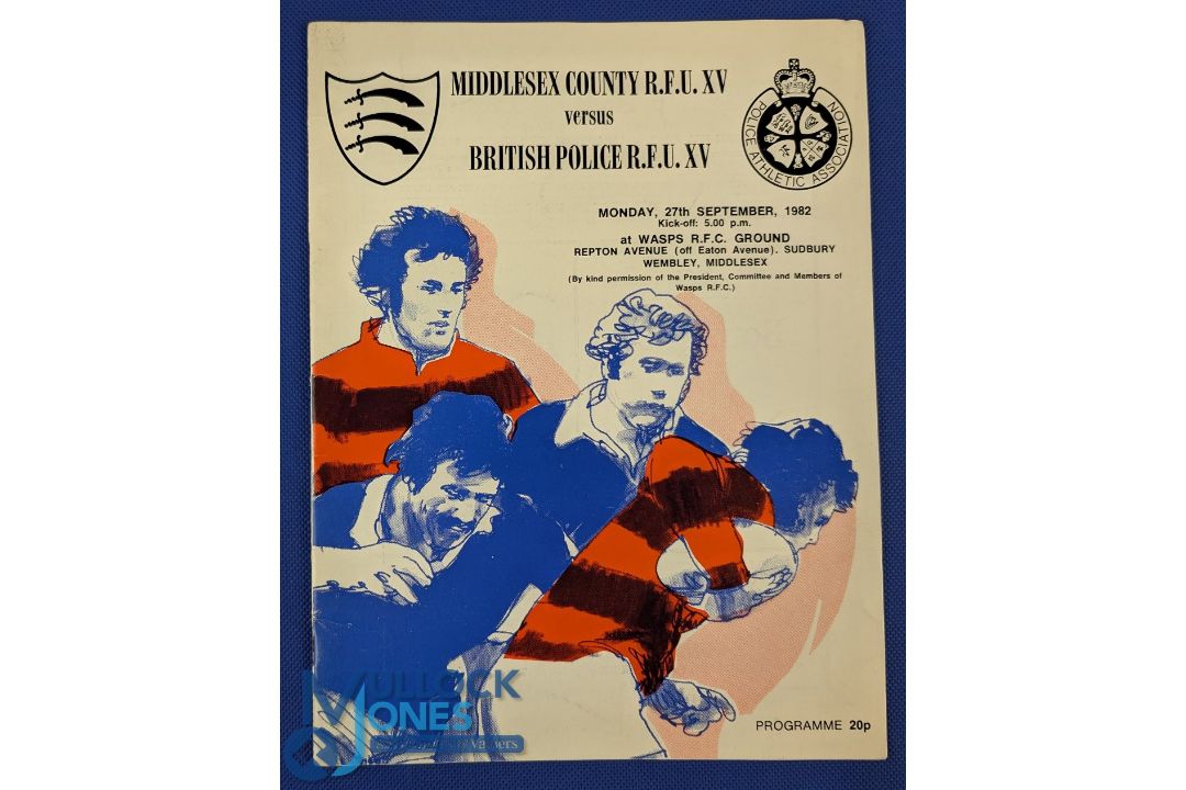 1982 British Police v Middlesex Rugby Programme: Glossy larger format from the Wasps' ground,