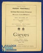 1957 United Services v Devonport Services Rugby Programme: Flimsy 4pp example from US Ground,