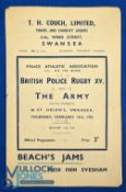 1953 British Police v the Army Rugby Programme: 8pp from Swansea, with D Johnson, AB Edwards, IHM