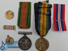 WW1 BWM & Victory Medal Pair to 75727 Pte W J Clarke Durham Light Infantry together with 2 miniature
