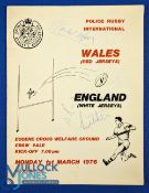 1976 Welsh Police v English Police Rugby Programme: Huge home win and doubtless an arresting