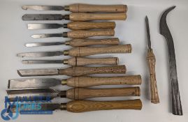 Collection Woodworking Lathe Wood Turning Chisels Tools, with makers of Henry Taylor Ashley Iles