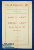 1929 British Army v French Army Rugby Programme: Browning a tad and one fold, Twickers issue for