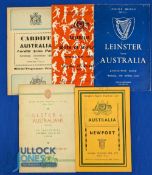 1957-8 Welsh, Irish & Scots Sides v Australia Rugby Programmes (5): v Cardiff, Newport, Ulster,