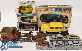 Various Diecast Models & Toys. Bandai 1:20 Scale Bugatti Plastic model kit, Matchbox 57 Nemad, Welly