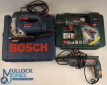 3x Bosch Power Tools, to include Bosch GST 135BCe professional jigsaw, PSR 18 L1-2 drill (battery