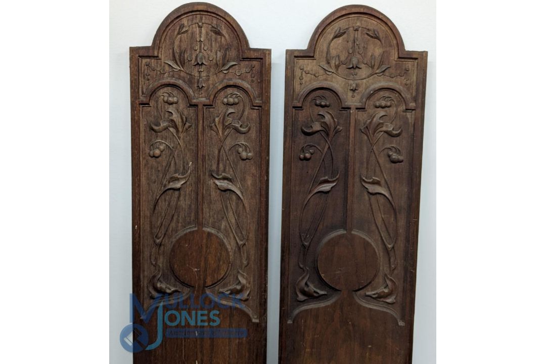 Pair of Art Nouveau Carved Panels, in hard wood well carved - size #22cm x 138cm - Image 2 of 2
