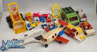 Vintage Fisher Price Toys, Vehicles, Figures, a mixed lot to include an Alpha Force space ship,