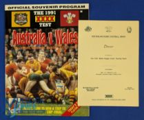 1991 Australia v Wales Rugby Programme & Menu (2): The large colourful programme and the scarce
