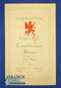 1928 Rugby Dinner Menu, Wales v Ireland, autographed: Again, some foxing to the cream covers of this