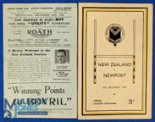 1945 Cardiff & Newport v the NZ 'Kiwis' Rugby Programmes (2): Two big games in Christmas week