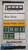 Vintage Blackpool Transport Bus Stop Sign - Pontins, an aluminium sign with transfer stickers added