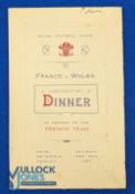 1927 Rugby Dinner Menu, Wales v France, autographed: Neat 4pp Swansea card, signed by Lewis &
