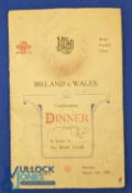 1909 Rare Rugby Dinner Menu, Wales v Ireland, Autographed: A fold and crease but what a gem. 4pp