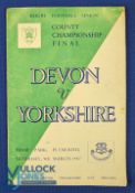 1957 County Champs Final Rugby Programme: 36pp issue from Home Park, Plymouth, for Devon v