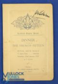 1927 Rugby Dinner Menu, Scotland v France, autographed: JB Nelson's own copy, lightly marked 4pp