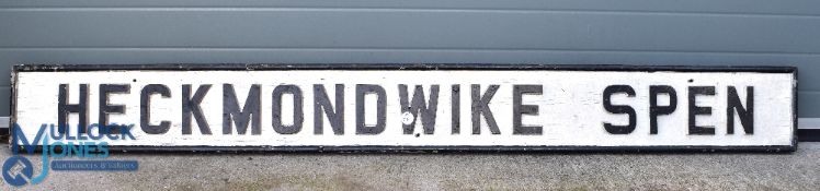 Period Heckmondwike painted wooden Railway Signal Box Station Sign, a good heavy sign with raised