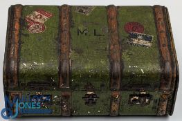 c1913 MacFarlane & Lang Tinplate Biscuit Tin in the shape of a Travaline travel shipping truck, with