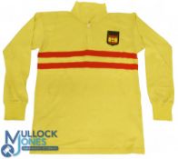 1990s? Spain Match worn Fullback's Rugby Jersey: Yellow jersey, two red hoops, black no.15 to