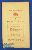 1922 Rugby Dinner Menu, Wales v Ireland: Lovely compact decorative card from Swansea, 4pp, VG