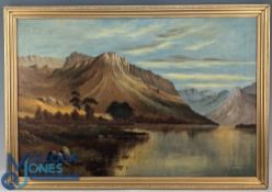 R Scott Scottish Loch with Highland Cattle, signed Oil on Canvas size #57cm x 82cm