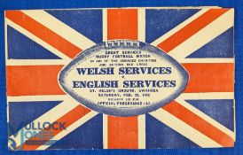 1942 Wales v England Rugby Programme: One of the series at Swansea. Attractive & striking Union Jack